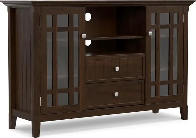 Main image of SIMPLIHOME Bedford TV Stand - 53 inch Wide Solid Wood Tall Media Console in Dark Tobacco Brown, Transitional Entertainment Center for Living Room for TVs up to 60 Inches with Cable Management