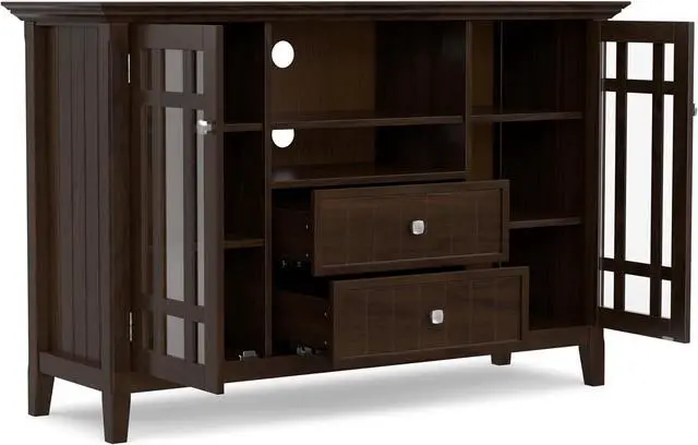 Alt view image 3 of 7 - SIMPLIHOME Bedford TV Stand - 53 inch Wide Solid Wood Tall Media Console in Dark Tobacco Brown, Transitional Entertainment Center for Living Room for TVs up to 60 Inches with Cable Management
