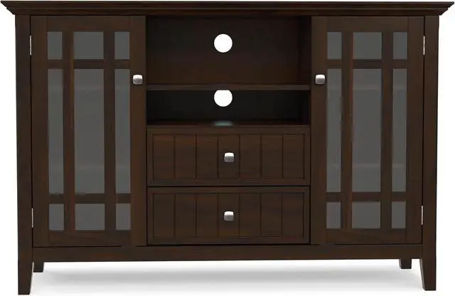 Alt view image 5 of 7 - SIMPLIHOME Bedford TV Stand - 53 inch Wide Solid Wood Tall Media Console in Dark Tobacco Brown, Transitional Entertainment Center for Living Room for TVs up to 60 Inches with Cable Management