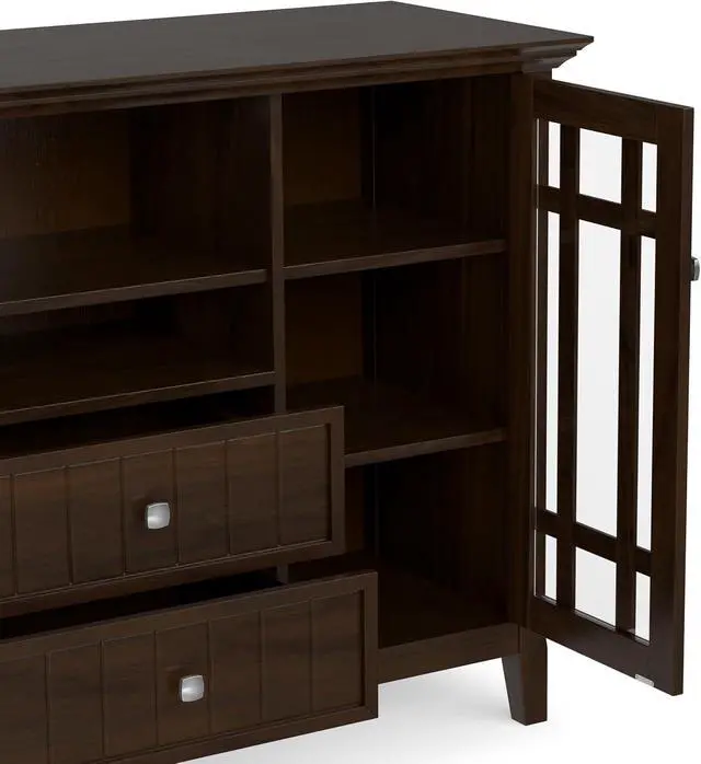 Alt view image 7 of 7 - SIMPLIHOME Bedford TV Stand - 53 inch Wide Solid Wood Tall Media Console in Dark Tobacco Brown, Transitional Entertainment Center for Living Room for TVs up to 60 Inches with Cable Management