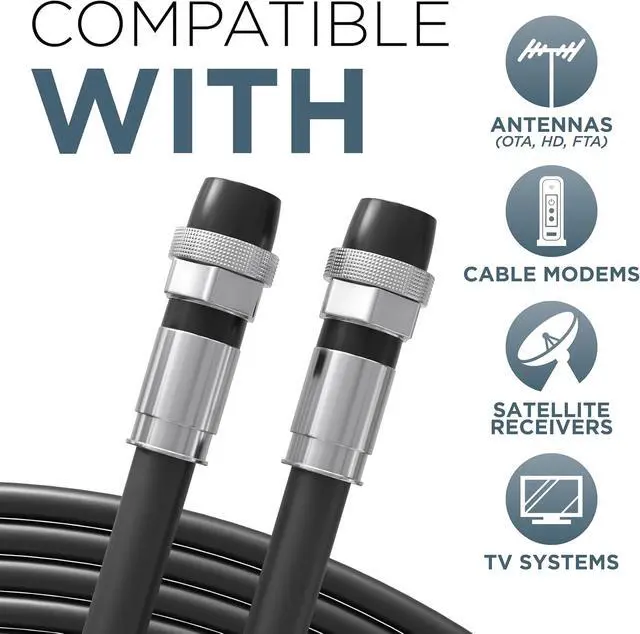 Alt view image 3 of 7 - THE CIMPLE CO - RG6 Coaxial Cable 25 FT Outdoor - Indoor/Outdoor Dual Shielded Coax Cable for Satellite TV Antennas, Internet, CATV - Watertight Coax with Rubber Boots 25 Feet (7 Meters), Black