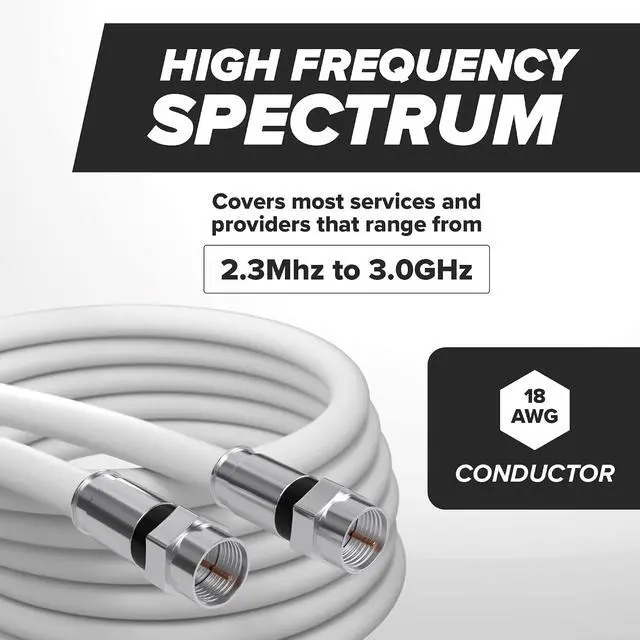 Alt view image 6 of 7 - THE CIMPLE CO - RG6 Coaxial Cable 20 FT - RG6 Coax Cable for TVs, Antennas, Internet, CATV, Audio/Video - Dual Shielded Indoor/Outdoor Coax Wire 20 Feet (6 Meters), White