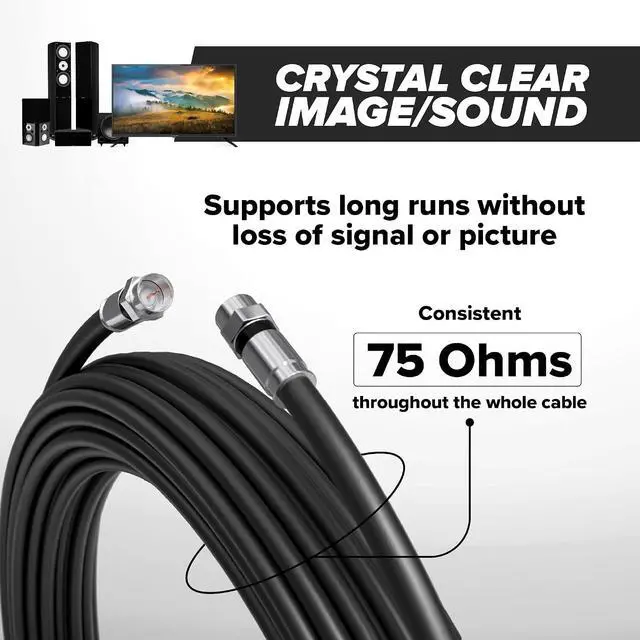 Alt view image 5 of 7 - THE CIMPLE CO - RG6 Coaxial Cable 25 FT - RG6 Coax Cable for TVs, Antennas, Internet, CATV, Audio/Video - Dual Shielded Indoor/Outdoor Coax Wire 25 Feet (7 Meters), Black