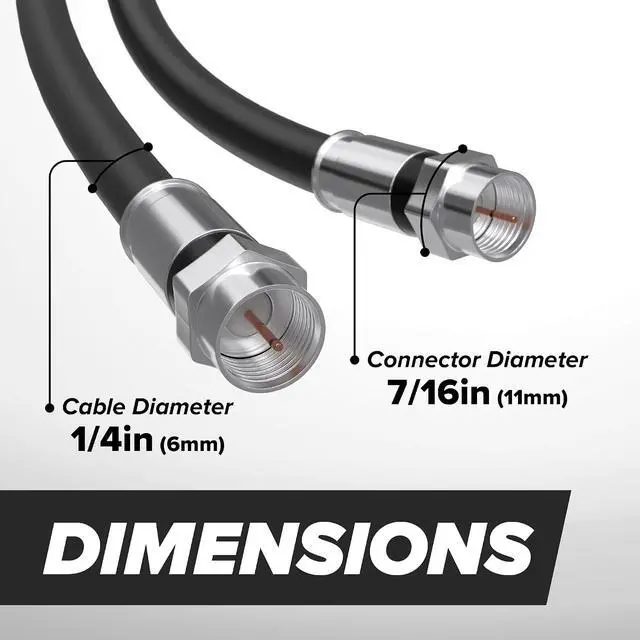Alt view image 7 of 7 - THE CIMPLE CO - RG6 Coaxial Cable 25 FT - RG6 Coax Cable for TVs, Antennas, Internet, CATV, Audio/Video - Dual Shielded Indoor/Outdoor Coax Wire 25 Feet (7 Meters), Black