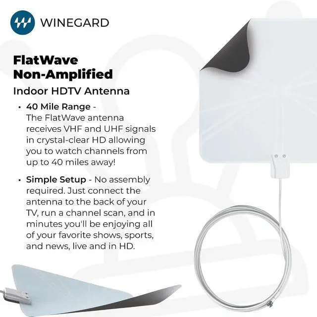 Alt view image 3 of 7 - Winegard FL-5000 Indoor HD Antenna FlatWave - Non-Amplified VHF/UHF Indoor TV Antenna-Over-the-Air Reception-40 Mile Range-NextGen TV Compatible Ultra-Thin-Dual Color Easy Setup-For Metro Areas