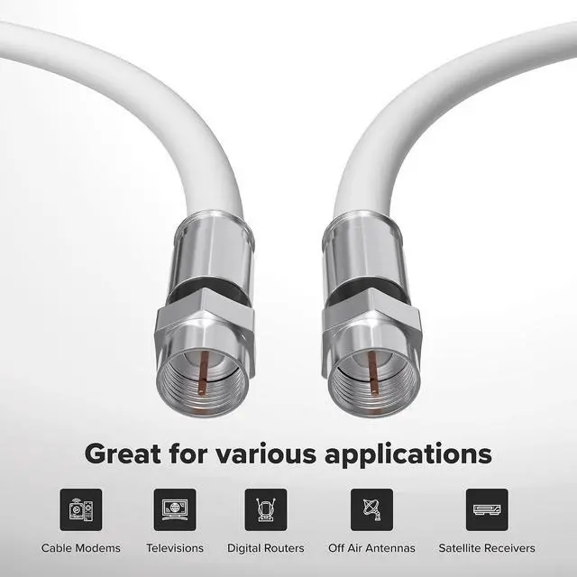 Alt view image 2 of 7 - THE CIMPLE CO Solid Copper Coaxial Cable 10 FT - RG6 Coax | For TVs, Antennas, Internet, CATV, Audio/Video, RVs - Indoor/Outdoor Coax Cable 10 Feet (3 Meters), White