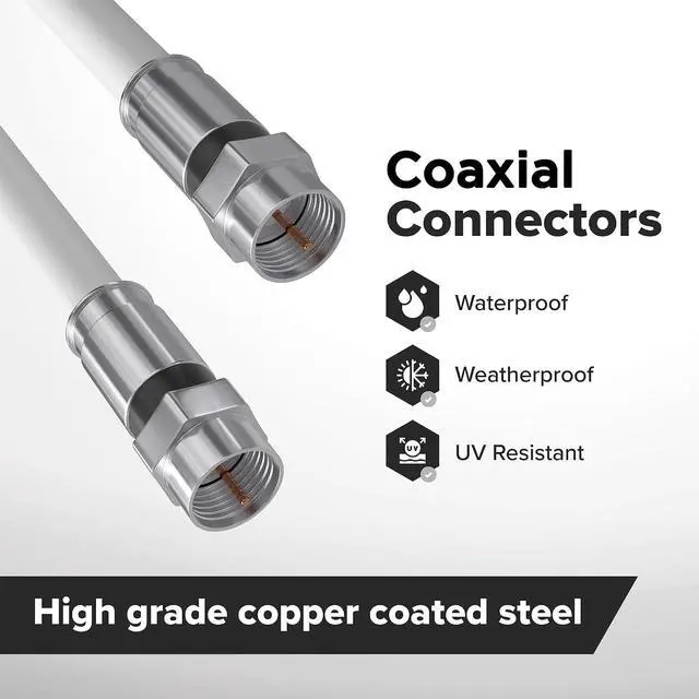 Alt view image 3 of 7 - THE CIMPLE CO Solid Copper Coaxial Cable 10 FT - RG6 Coax | For TVs, Antennas, Internet, CATV, Audio/Video, RVs - Indoor/Outdoor Coax Cable 10 Feet (3 Meters), White