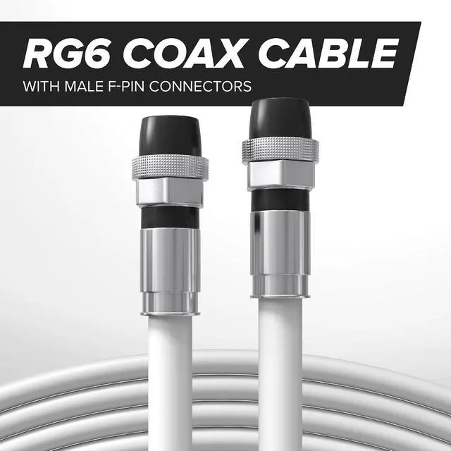 Alt view image 2 of 7 - THE CIMPLE CO - RG6 Coaxial Cable 25 FT Outdoor - Indoor/Outdoor Dual Shielded Coax Cable for Satellite TV Antennas, Internet, CATV - Watertight Coax with Rubber Boots 25 Feet (7 Meters), White