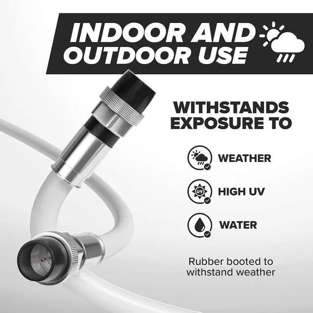 Alt view image 3 of 7 - THE CIMPLE CO - RG6 Coaxial Cable 25 FT Outdoor - Indoor/Outdoor Dual Shielded Coax Cable for Satellite TV Antennas, Internet, CATV - Watertight Coax with Rubber Boots 25 Feet (7 Meters), White