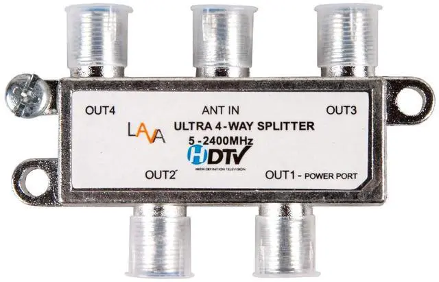 Main image of LAVA 4 Way High Performance Coax Cable Splitter, 5-2400 MHz, RG6 Compatible, Works with HD TV, Satellite, High Speed Internet, Amplifier, Antenna w/ High shielding structure