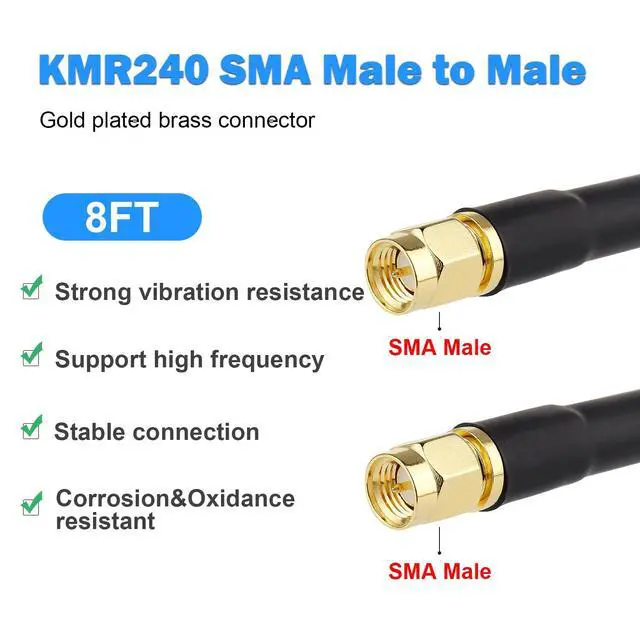 Alt view image 2 of 7 - MOOKEERF KMR240 SMA Male to SMA Male Coaxial Cable 50 ohm Coax Ultra Low Loss Antenna Extension for 3G/4G/5G/LTE Network Equipment, GPS, RF Radio (8FT)