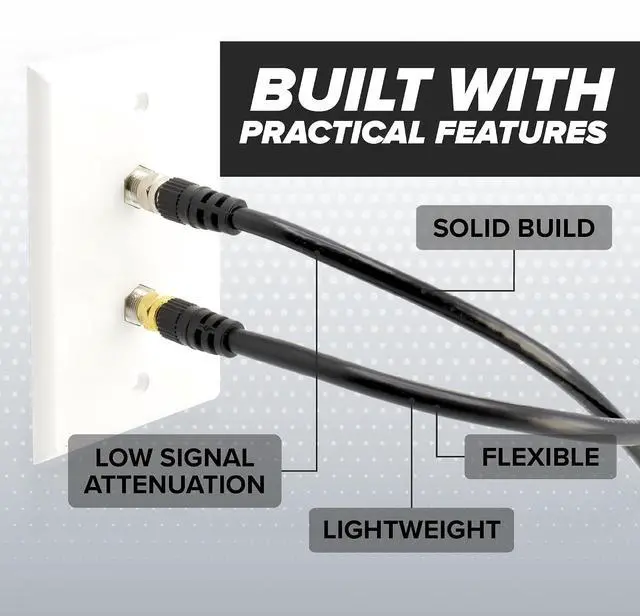 Alt view image 4 of 7 - THE CIMPLE CO 75 FT RG6 Coaxial Cable with Gold Male F-Type Connectors - Indoor/Outdoor Coax for Cable TV, Satellite, Antennas - 75 Ohm, 75 Feet (22 Meters), Black