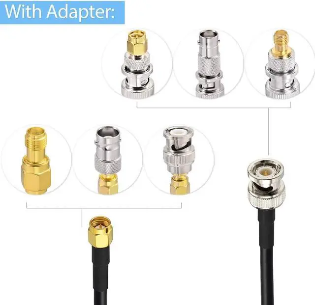 Alt view image 5 of 7 - Superbat SMA Male to BNC Male Cable 6.5ft RG58 Coaxial Cable + 5pcs SMA to BNC Adapter Kit for RF Applications/Antennas/Wireless LAN Devices/Wi-Fi Radios External Antenna etc.