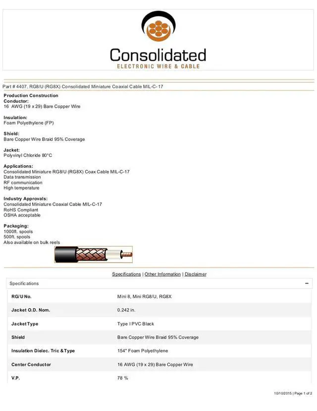 Alt view image 2 of 3 - MPD Digital I RG8X Coaxial Cable I BNC Male to BNC Male Connectors I Low Loss RF Coax I CB, Ham Radio, Transmitters, Antenna I 1 FT