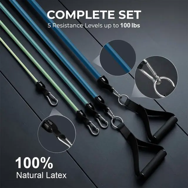Alt view image 6 of 7 - VEICK Resistance Bands with Handles, Ankle Straps, Door Anchor | Accredited Lab Certified, 100% Natural Latex, Cushioned Handles, Versatile for Yoga, Pilates, Strength, Home Gym