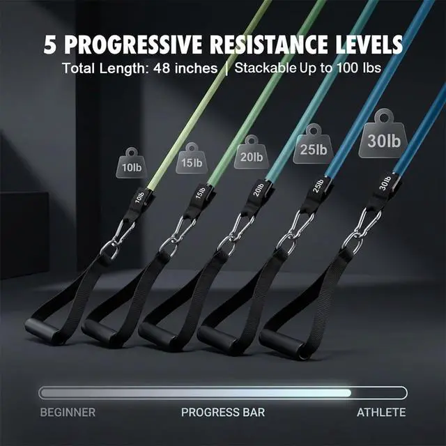Alt view image 5 of 7 - VEICK Resistance Bands with Handles, Ankle Straps, Door Anchor | Accredited Lab Certified, 100% Natural Latex, Cushioned Handles, Versatile for Yoga, Pilates, Strength, Home Gym