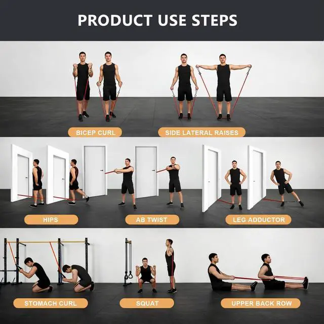 Alt view image 7 of 7 - VEICK Resistance Bands with Handles, Ankle Straps, Door Anchor | Accredited Lab Certified, 100% Natural Latex, Cushioned Handles, Versatile for Yoga, Pilates, Strength, Home Gym