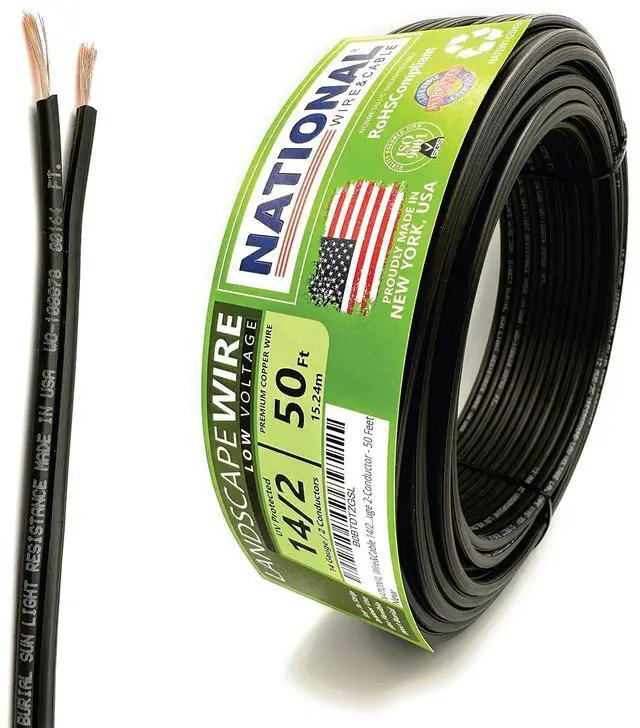 Main image of NATIONAL Wire&Cable 14/2 Low Voltage Landscape Lighting Copper Wire - Made in USA - 14-Gauge 2-Conductor - 50 Feet