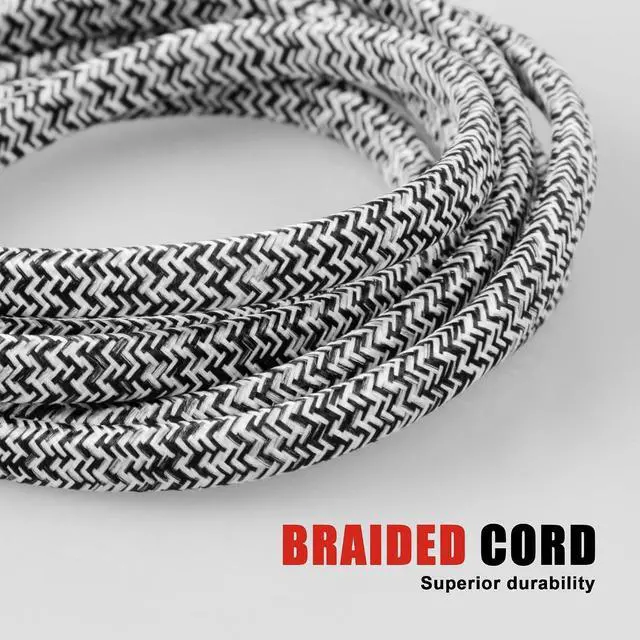 Alt view image 6 of 7 - 2 Pack Extension Cord 15 Ft,3 Outlet Braided Cable,16 Gauge Wire SPT-2, Multiple Outlets Tamper Guard,Outlet Saver,3 Polarized Outlets with Safety Cap Protection for Home Office, Black/White