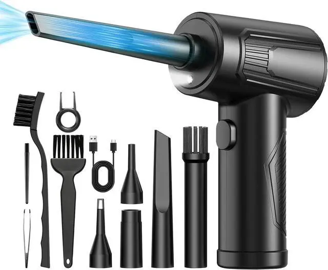 Main image of 11-in-1 Compressed Air Duster-3-Gear Adjustable 120000 RPM Electric Air Duster with LED Light, Reusable no Canned Keyboard Cleaner for Office, 9000mAh Cordless Air Duster for Computer/Car/Home (Black)