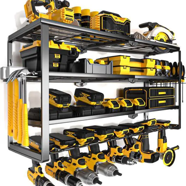 Main image of YYR 4 Layer Power Tool Organizer Wall Mount, Cordless Drill Hanger Storage Rack, Battery Tools Holder with Charging Station Shelf for Garage Organization, Workshop, Pegboard, Shed - 32 Inch 8 Slots