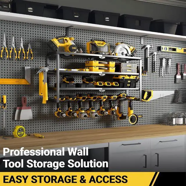 Alt view image 7 of 7 - YYR 4 Layer Power Tool Organizer Wall Mount, Cordless Drill Hanger Storage Rack, Battery Tools Holder with Charging Station Shelf for Garage Organization, Workshop, Pegboard, Shed - 32 Inch 8 Slots