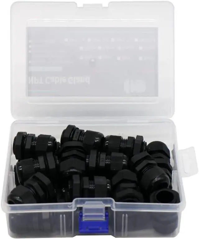 Alt view image 5 of 7 - 25-Pack 1/2" NPT Cable Glands, IP68 Waterproof Nylon PA66 Strain Relief Cord Grips, Adjustable Locknut for 6-12mm Wire, Electrical Conduit Fitting with Gaskets & PP Box, Black-AIRTAK