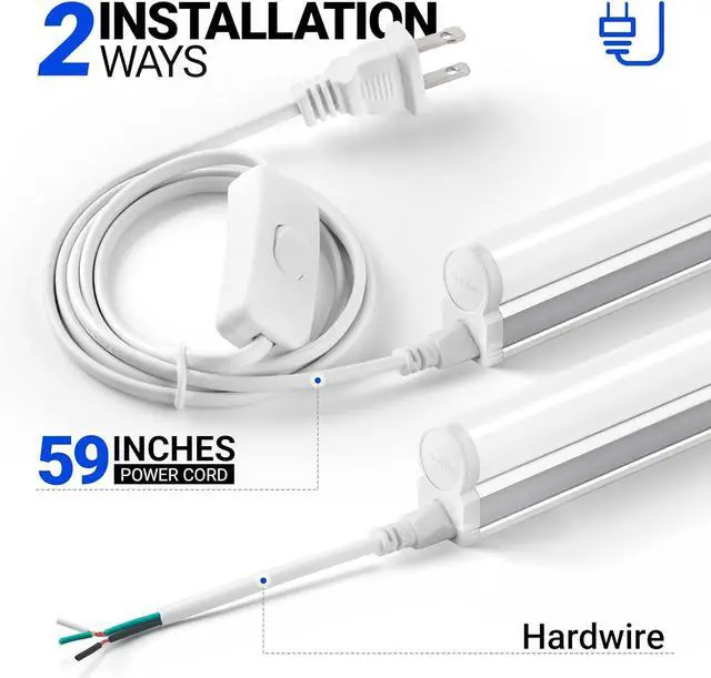 Alt view image 6 of 7 - Barrina (6 Pack LED T5 Integrated Single Fixture, 4FT, 2200lm, 6500K 20W | Super Bright White Utility LED Shop Light, Ceiling Under Cabinet Light, Corded Electric with ON/Off Switch, ETL Listed