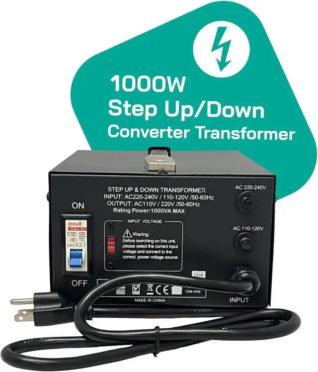 Alt view image 4 of 7 - LiteFuze LT Series 1000 Watt Voltage Converter Transformer Step Up/Down - 110v to 220v / 220v to 110v Power Converter - Fully Grounded Cord - Universal Socket, CE Certified