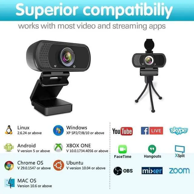 Alt view image 2 of 7 - ZIQIAN 1080p Webcam with Microphone,USB Web HD Camera for PC & Laptop | PC Webcam with Cover&Tripod,110°FOV Wide Angle,Plug&Play Streaming Computer Camera for Laptop Mac Zoom,Teams,Twitch Gaming