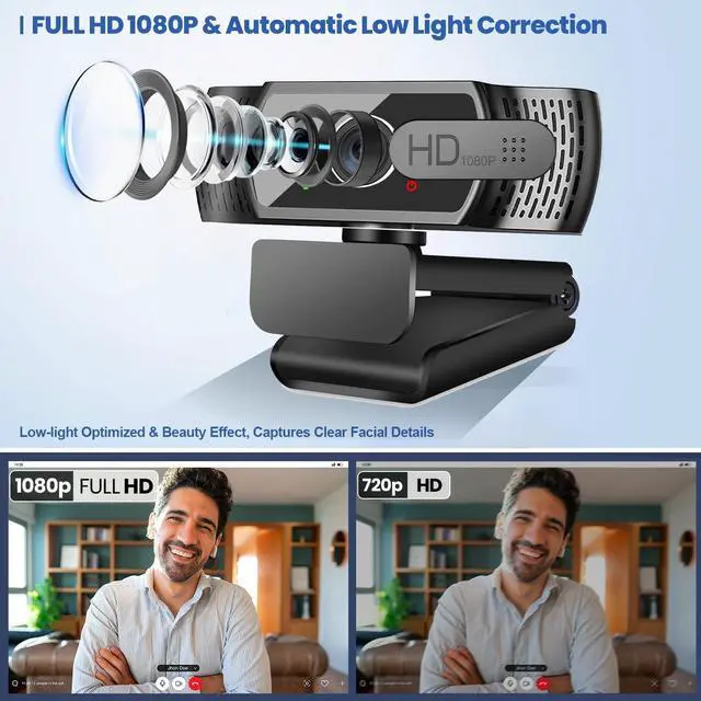 Alt view image 2 of 7 - Webcam with Microphone for Desktop,1080P HD USB Webcam Live Streaming Laptop PC Computer Web Camera for Video Calling Conferencing Recording Gaming, AutoFocus 3D Noise Reduction