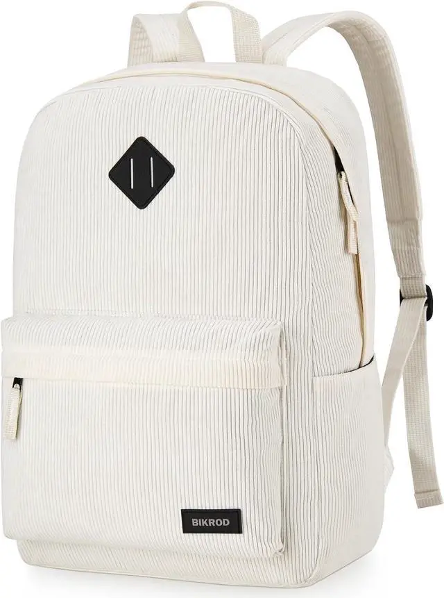 Main image of BIKROD Backpack for Girls, Beige School Backpack for Teen Boys, Lightweight Casual Soft Corduroy Backpack for Women, Large Cute Kids Bookbag