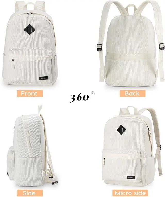 Alt view image 4 of 6 - BIKROD Backpack for Girls, Beige School Backpack for Teen Boys, Lightweight Casual Soft Corduroy Backpack for Women, Large Cute Kids Bookbag