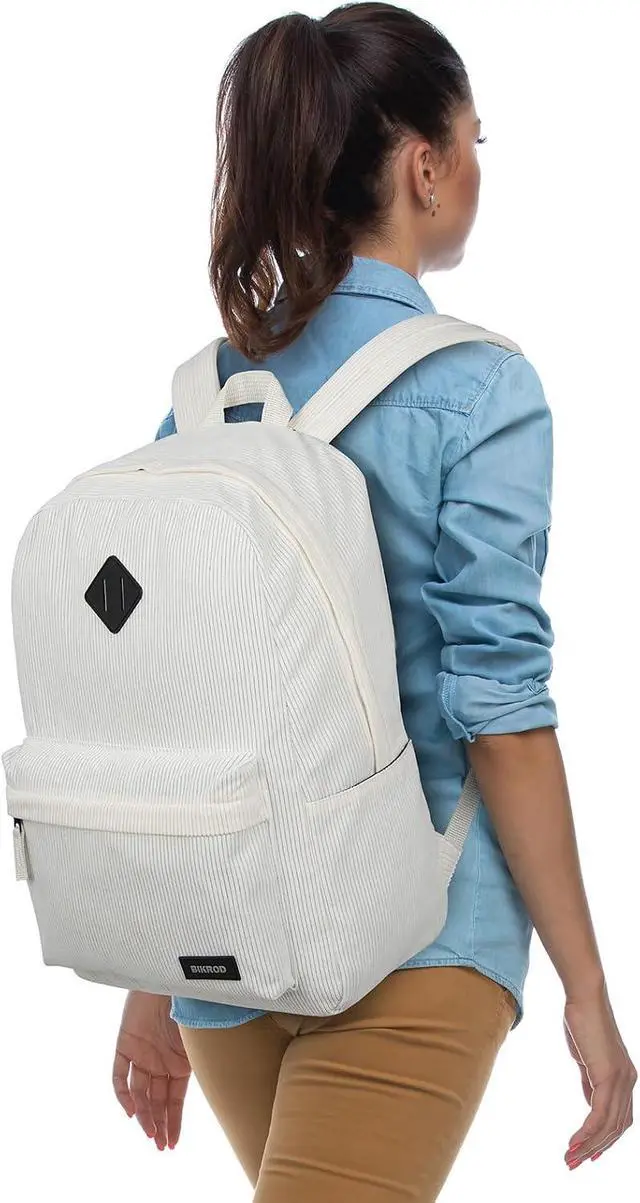 Alt view image 5 of 6 - BIKROD Backpack for Girls, Beige School Backpack for Teen Boys, Lightweight Casual Soft Corduroy Backpack for Women, Large Cute Kids Bookbag