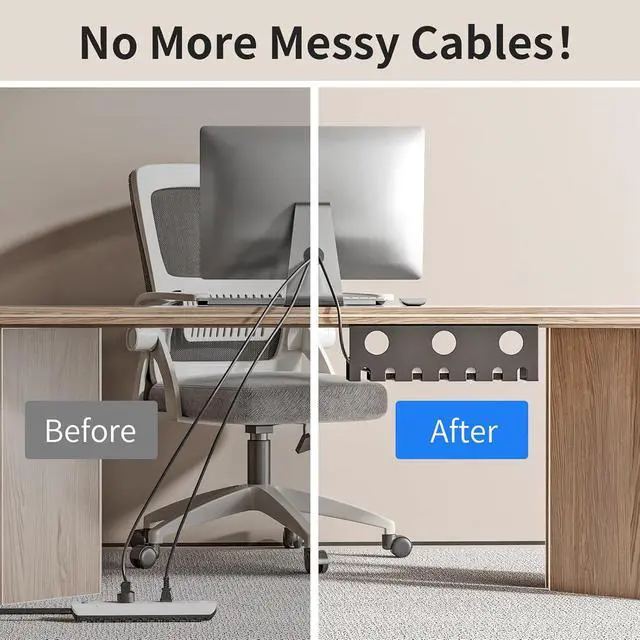 Alt view image 4 of 7 - Delamu 2 Pack Metal Under Desk Cable Management Tray, U Channel Cord Organizer Box, Office Under Desk Cord Organizers, Cable Management with Various Accessories, Black, 15.75 Inches