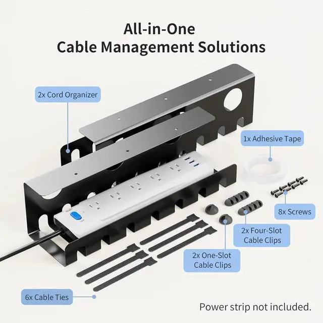Alt view image 2 of 7 - Delamu 2 Pack Metal Under Desk Cable Management Tray, U Channel Cord Organizer Box, Office Under Desk Cord Organizers, Cable Management with Various Accessories, Black, 15.75 Inches