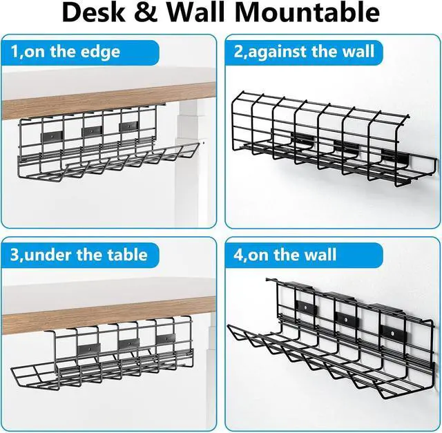 Alt view image 5 of 7 - 2 Pack DELAMU Under Desk Cable Management Tray, Metal Cord Cable Organizer for Desk, Easy Install Pre-drilled Wire Management Wire Organizer for Office & Home