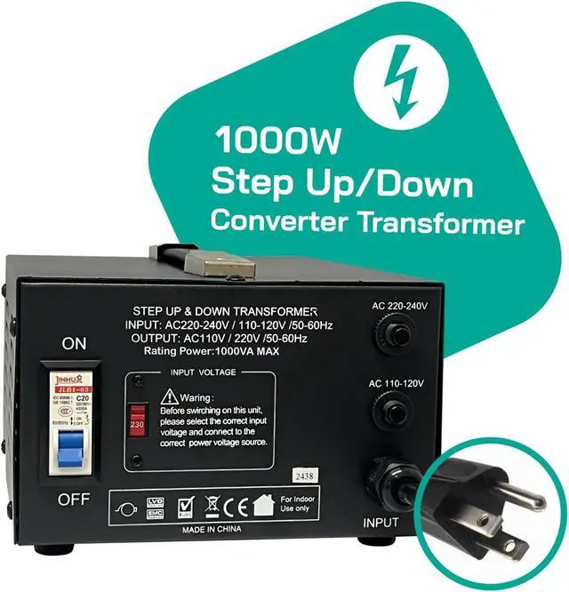 Alt view image 2 of 7 - LiteFuze LT Series 1000 Watt Voltage Converter Transformer Step Up/Down - 110v to 220v / 220v to 110v Power Converter - Fully Grounded Cord - Universal Socket, CE Certified