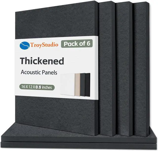 Main image of TroyStudio Thickened Acoustic Panels, 16 x 12 x 0.5 Inches Pack of 6 Felt Wall Decor Tiles Sound Absorbing Board, Noise Reverb Echo Dampening Soundproof Padding for Door Music Recording Home Studio