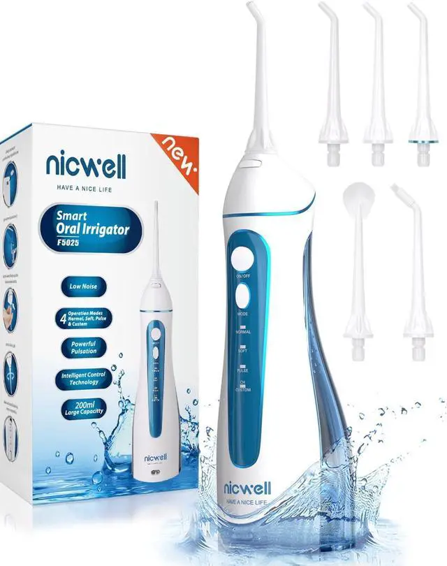Main image of Nicwell Water Dental Flosser Pick for Teeth: 4 Modes Cordless Portable Rechargeable Oral Irrigator IPX7 Waterproof Cleaner Pik Deep Cleaning Flossing Pic Machine for Home Travel