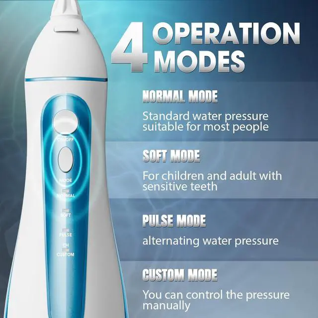 Alt view image 3 of 7 - Nicwell Water Dental Flosser Pick for Teeth: 4 Modes Cordless Portable Rechargeable Oral Irrigator IPX7 Waterproof Cleaner Pik Deep Cleaning Flossing Pic Machine for Home Travel