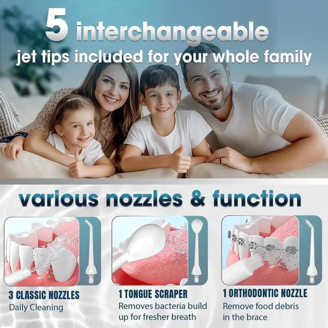 Alt view image 6 of 7 - Nicwell Water Dental Flosser Pick for Teeth: 4 Modes Cordless Portable Rechargeable Oral Irrigator IPX7 Waterproof Cleaner Pik Deep Cleaning Flossing Pic Machine for Home Travel