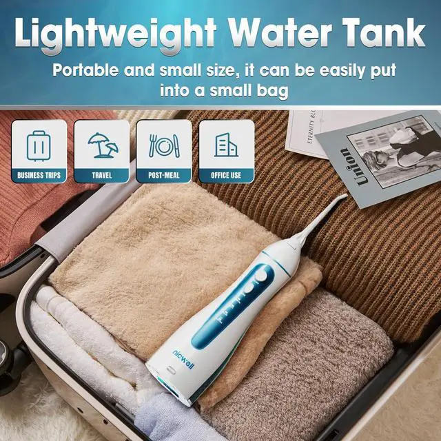 Alt view image 7 of 7 - Nicwell Water Dental Flosser Pick for Teeth: 4 Modes Cordless Portable Rechargeable Oral Irrigator IPX7 Waterproof Cleaner Pik Deep Cleaning Flossing Pic Machine for Home Travel