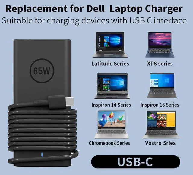 Alt view image 6 of 6 - 65W USB C Laptop Charger Compatible with Dell Laptop Charger USB C: Latitude 5520 5530 5540 5450 5420 3550 7420 Chromebook XPS 13 Dell Power Cord Type C