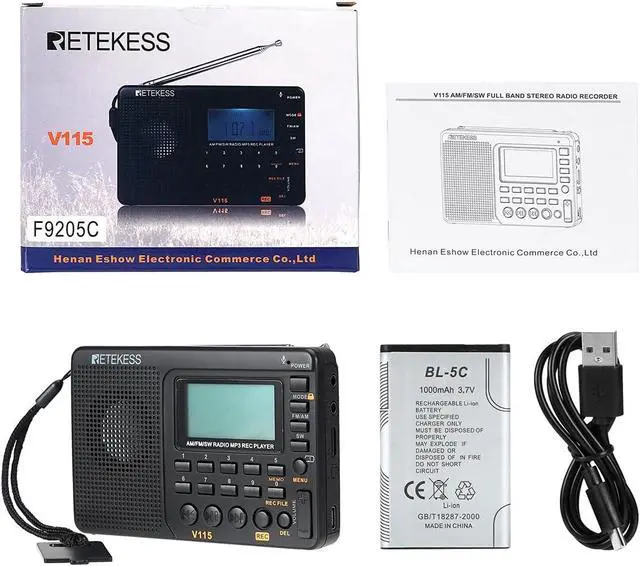 Alt view image 7 of 7 - Retekess V115 Shortwave Radio, Digital Radio AM FM | for Camping, Shortwave Receiver,1000mAh Rechargeable Battery, Presets, TF/AUX Playback, Recording, Bass Speaker