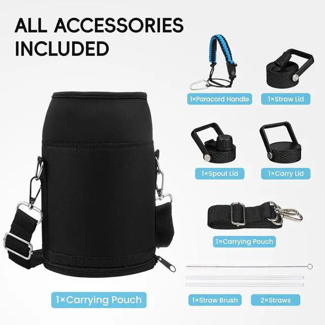 Alt view image 2 of 7 - Konokyo 64 oz Insulated Stainless Steel Water Bottle Jug with Handle | BPA-free, leak-proof water jug with 3 lids, pouch and paracord handle for gym, work, camping & outdoor hydration, Navy Blue