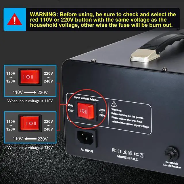 Alt view image 6 of 7 - Yinleader 3000W Voltage Converter Transformer(110V to 220V,220V to 110V) | Step Up/Down Converter 110/120 Volt - 220/240 Volt w/US Standard Power Cord,Circuit Breaker Protection (VTUS-EU3000)