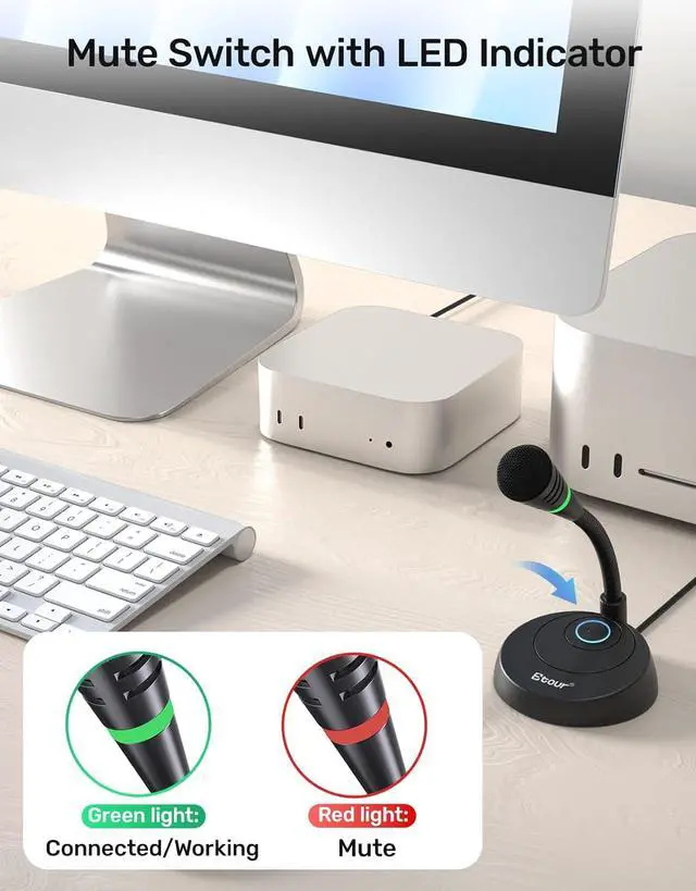 Alt view image 4 of 7 - Mic for Mac mini m4, USB C Microphone, Plug &Play Desktop Cardioid Condenser External Small Computer Mic for Laptop, Mute Button, for Windows, MacBook Pro/Air, for Recording, Dictation/Meeting