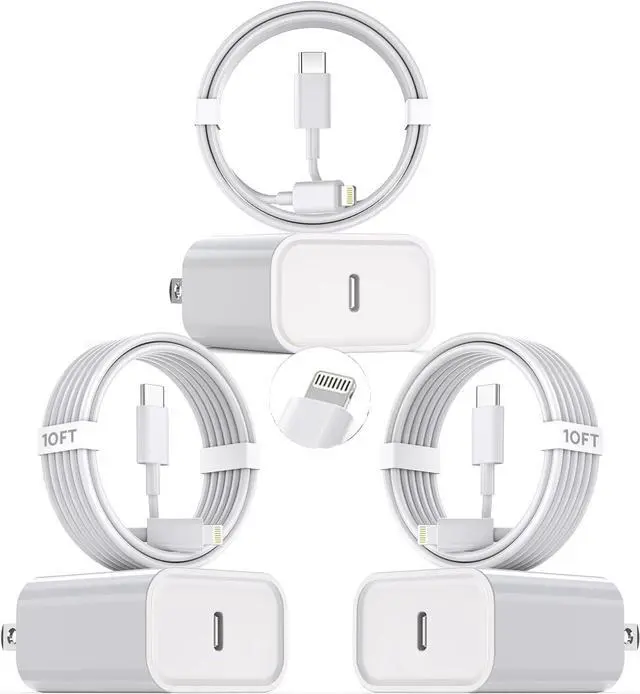 Main image of 10Foot Fast iPhone Charging Cable,3-Pack Super Fast i Phone Charger USB C Charging Block Wall Charger PD Adapter with 10FT Type C to Lightning Cable Cord for iPhone 14/13/12/11ProMax/XS Max/XS/XR/8/SE