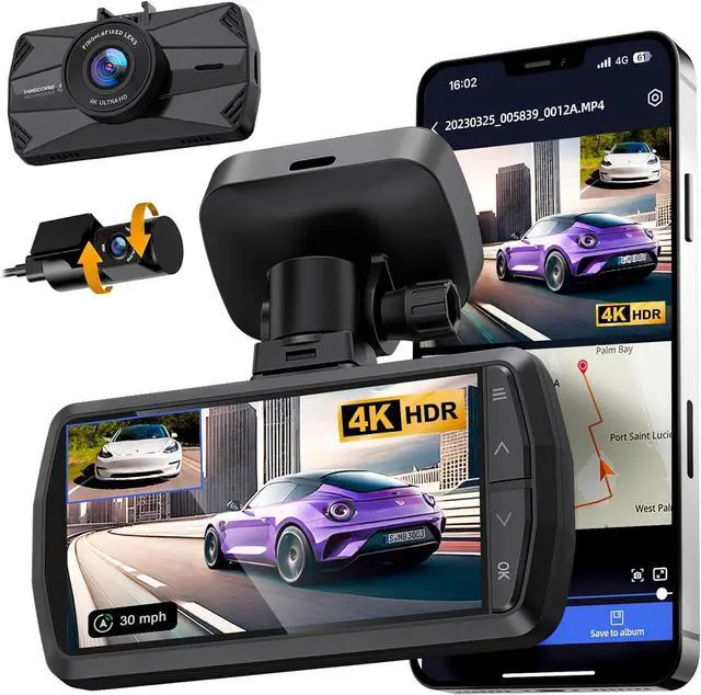 Main image of 4K Dash Cam Front and Rear, Built-in WiFi GPS, 3" IPS Screen, HDR Night Vision Dash Camera for Cars, G-Sensor App Control, Emergency Lock, Accident Record, Parking Mode, Support 512GB Max